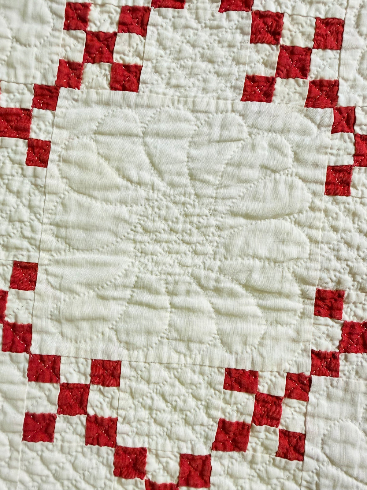 Incredible Red and White Small Scale Double 9 Patch Quilt