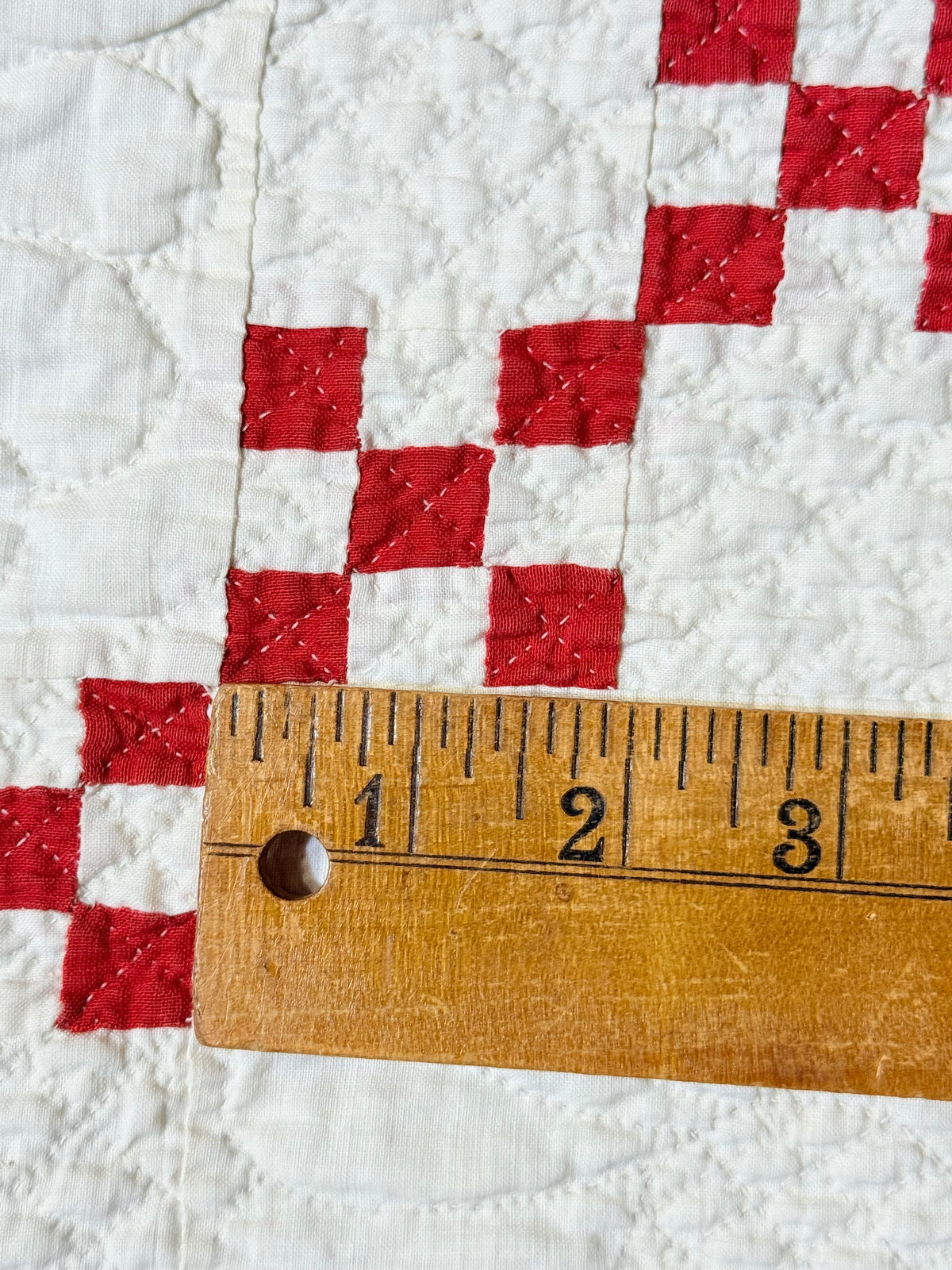 Incredible Red and White Small Scale Double 9 Patch Quilt