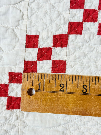 Incredible Red and White Small Scale Double 9 Patch Quilt