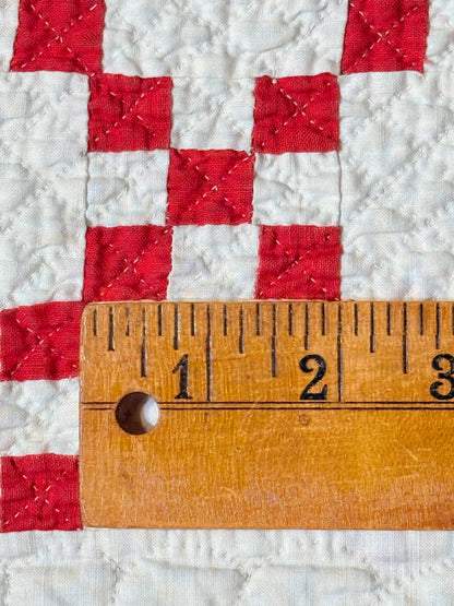Incredible Red and White Small Scale Double 9 Patch Quilt