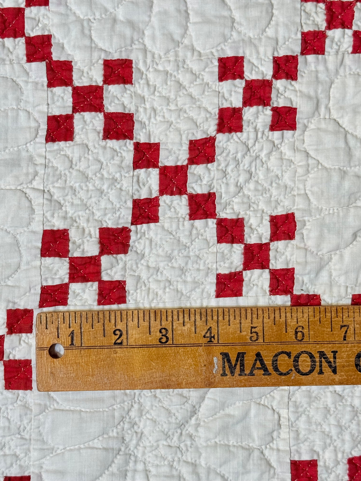 Incredible Red and White Small Scale Double 9 Patch Quilt