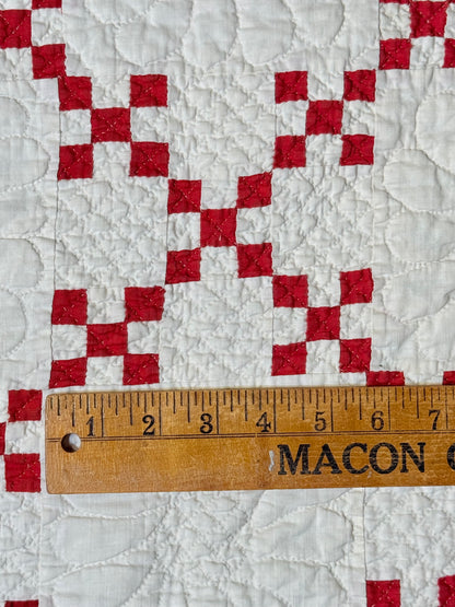 Incredible Red and White Small Scale Double 9 Patch Quilt