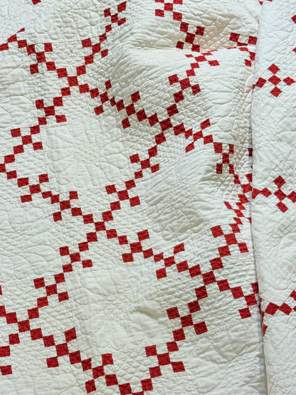 Incredible Red and White Small Scale Double 9 Patch Quilt