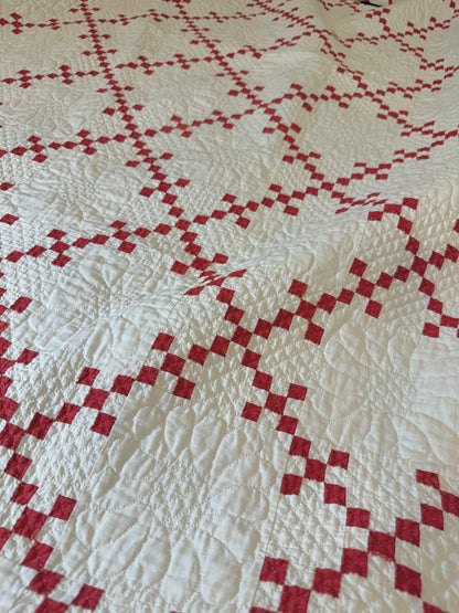 Incredible Red and White Small Scale Double 9 Patch Quilt