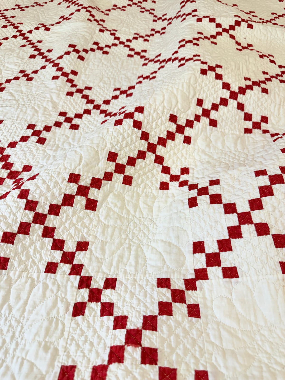 Incredible Red and White Small Scale Double 9 Patch Quilt