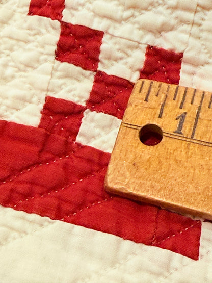 Incredible Red and White Small Scale Double 9 Patch Quilt