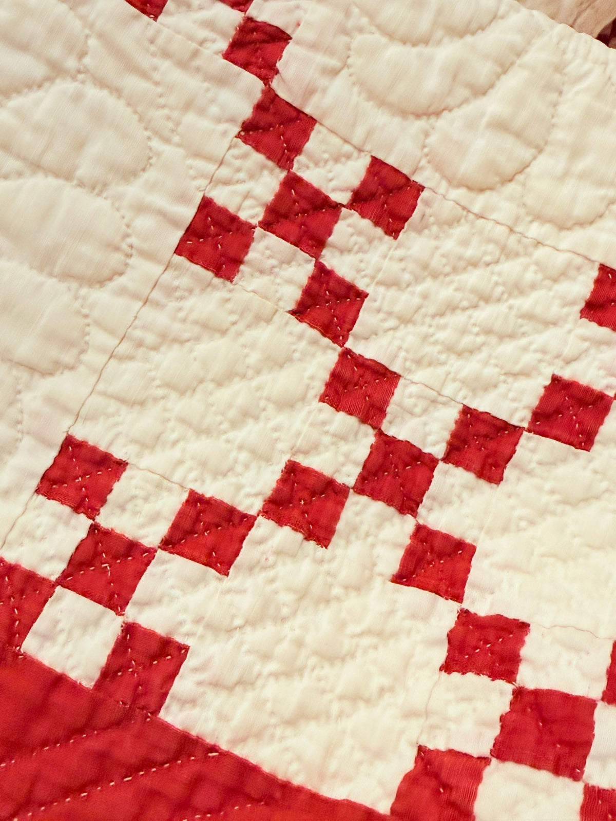 Incredible Red and White Small Scale Double 9 Patch Quilt