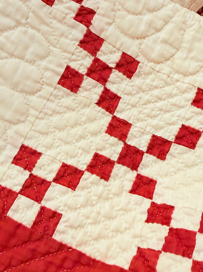 Incredible Red and White Small Scale Double 9 Patch Quilt