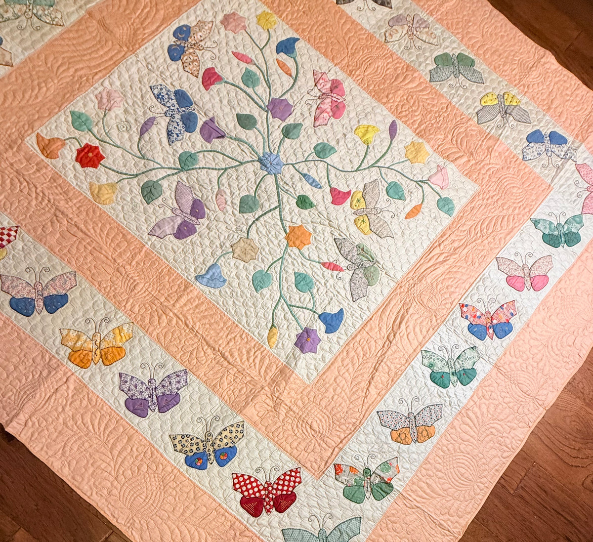 Outstanding Appliqué of Butterflies and Florals Quilt