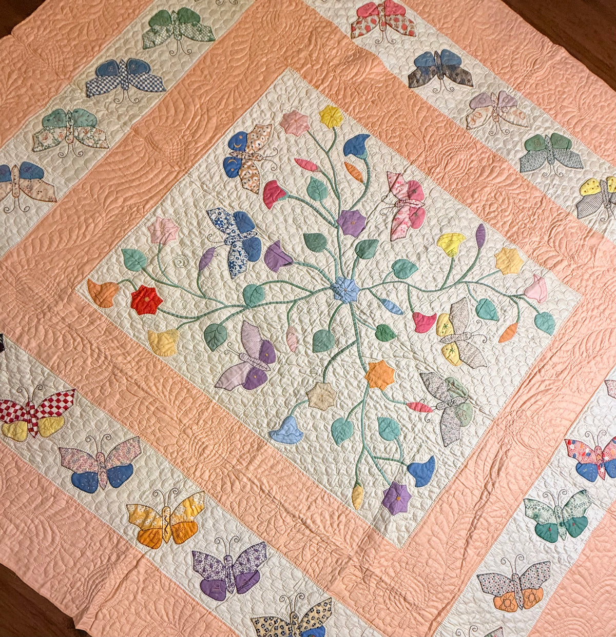 Outstanding Appliqué of Butterflies and Florals Quilt