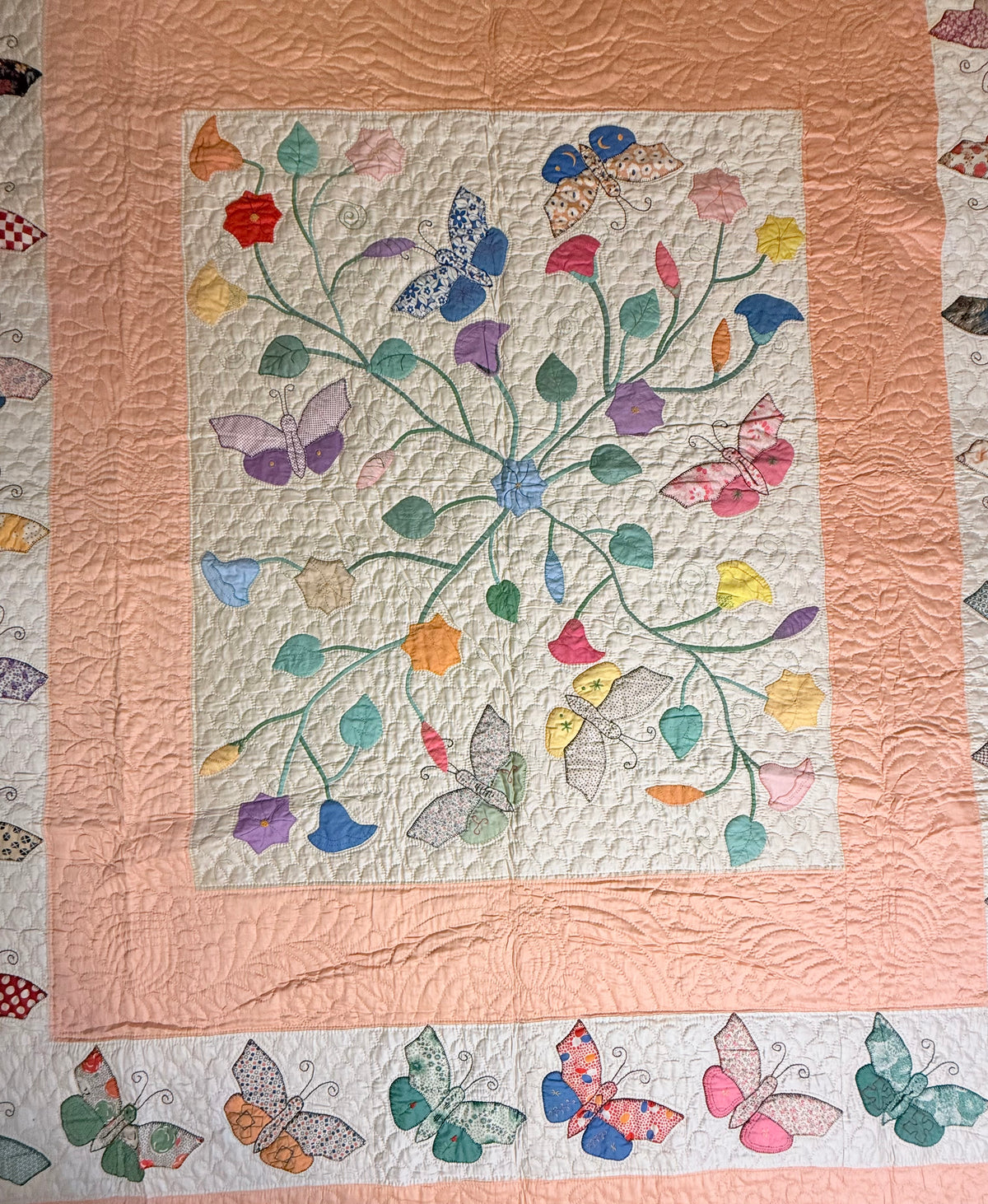 Outstanding Appliqué of Butterflies and Florals Quilt