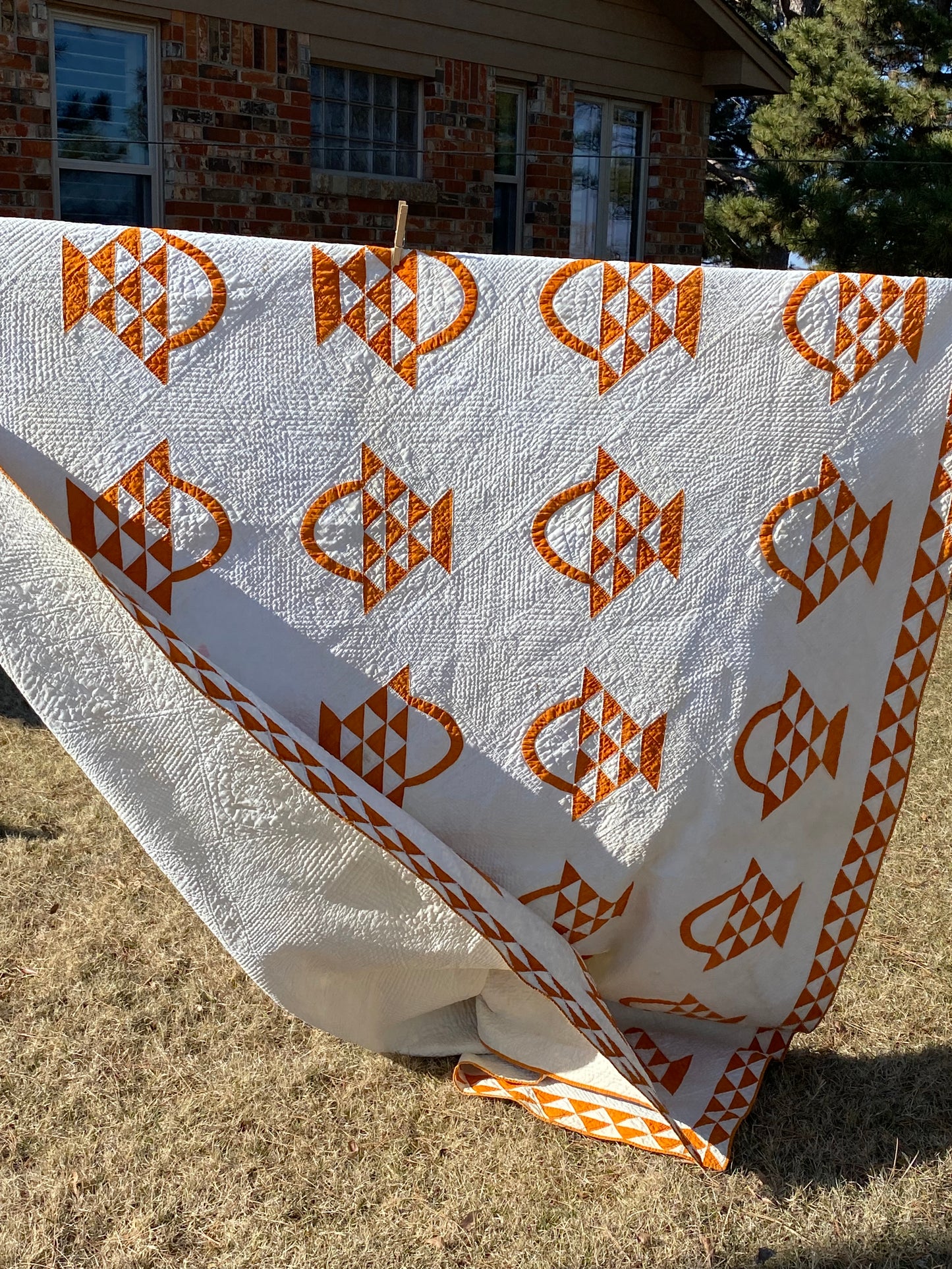 Basket of Cheddar Quilt with a Double Sawtooth Border