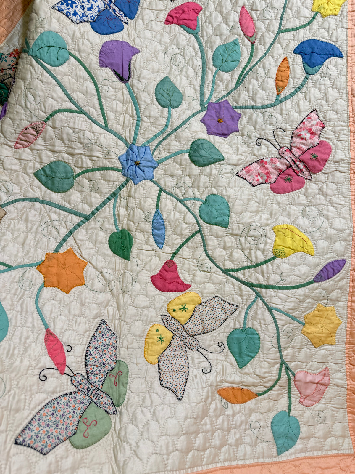 Outstanding Appliqué of Butterflies and Florals Quilt