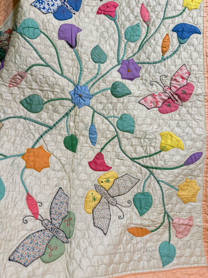 Outstanding Appliqué of Butterflies and Florals Quilt