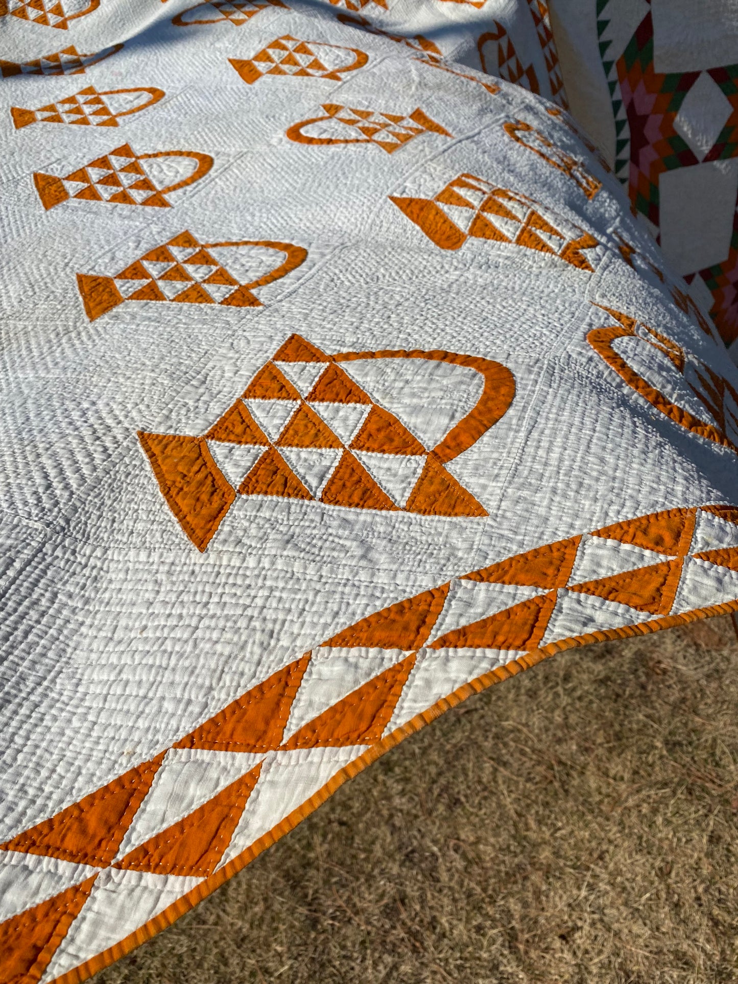 Basket of Cheddar Quilt with a Double Sawtooth Border