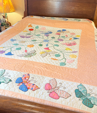 Outstanding Appliqué of Butterflies and Florals Quilt
