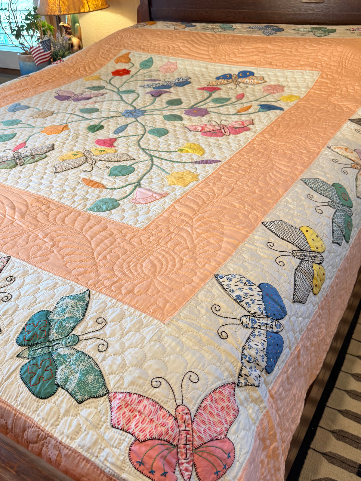 Outstanding Appliqué of Butterflies and Florals Quilt