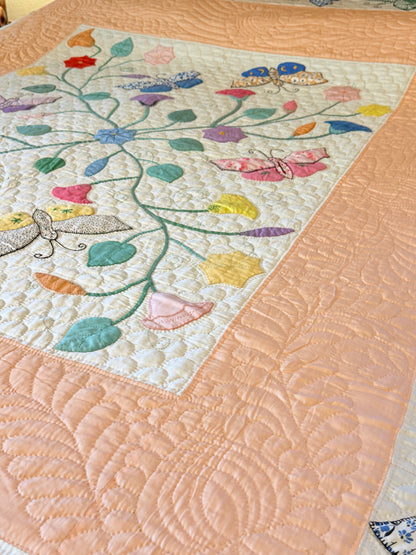 Outstanding Appliqué of Butterflies and Florals Quilt