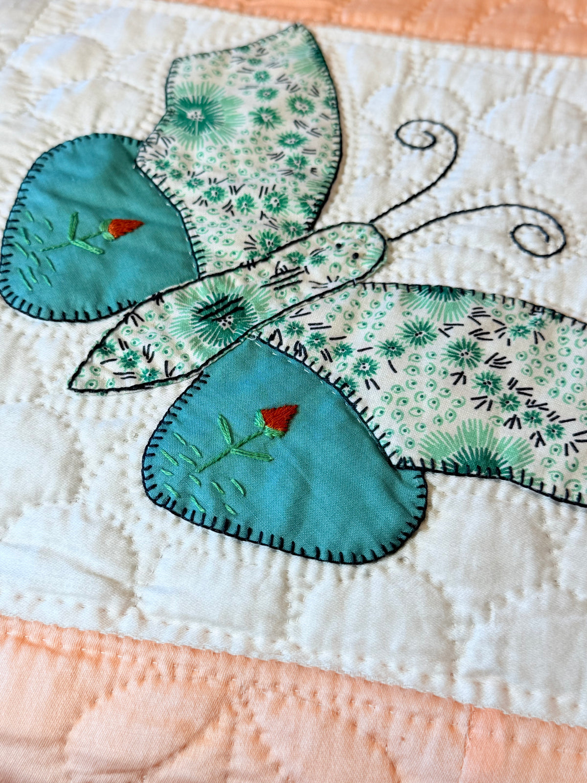 Outstanding Appliqué of Butterflies and Florals Quilt
