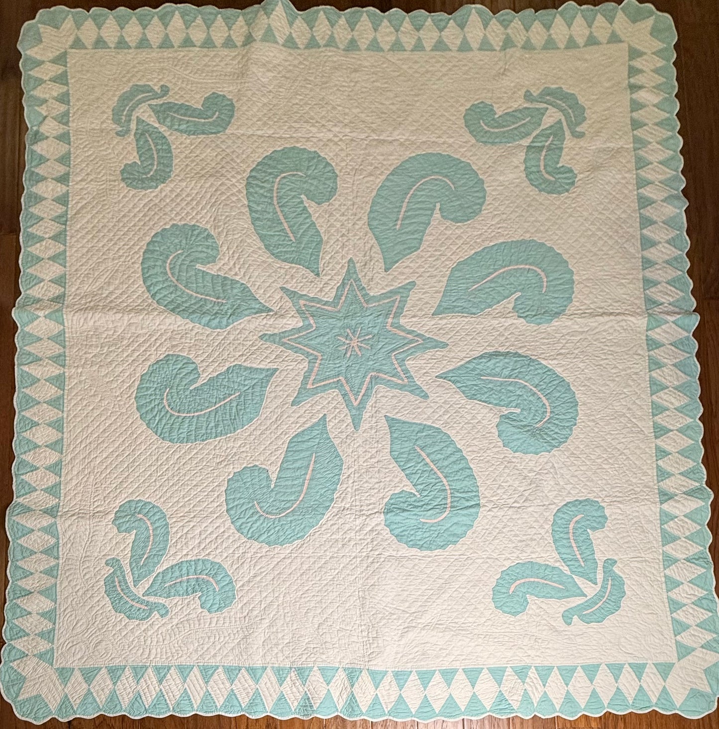Superb Princess Feather Plumes and Star Appliqué Quilt