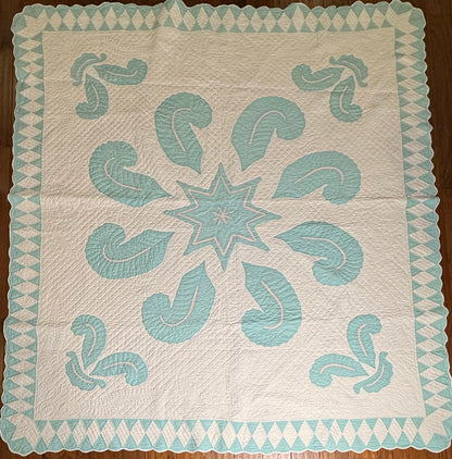 Superb Princess Feather Plumes and Star Appliqué Quilt