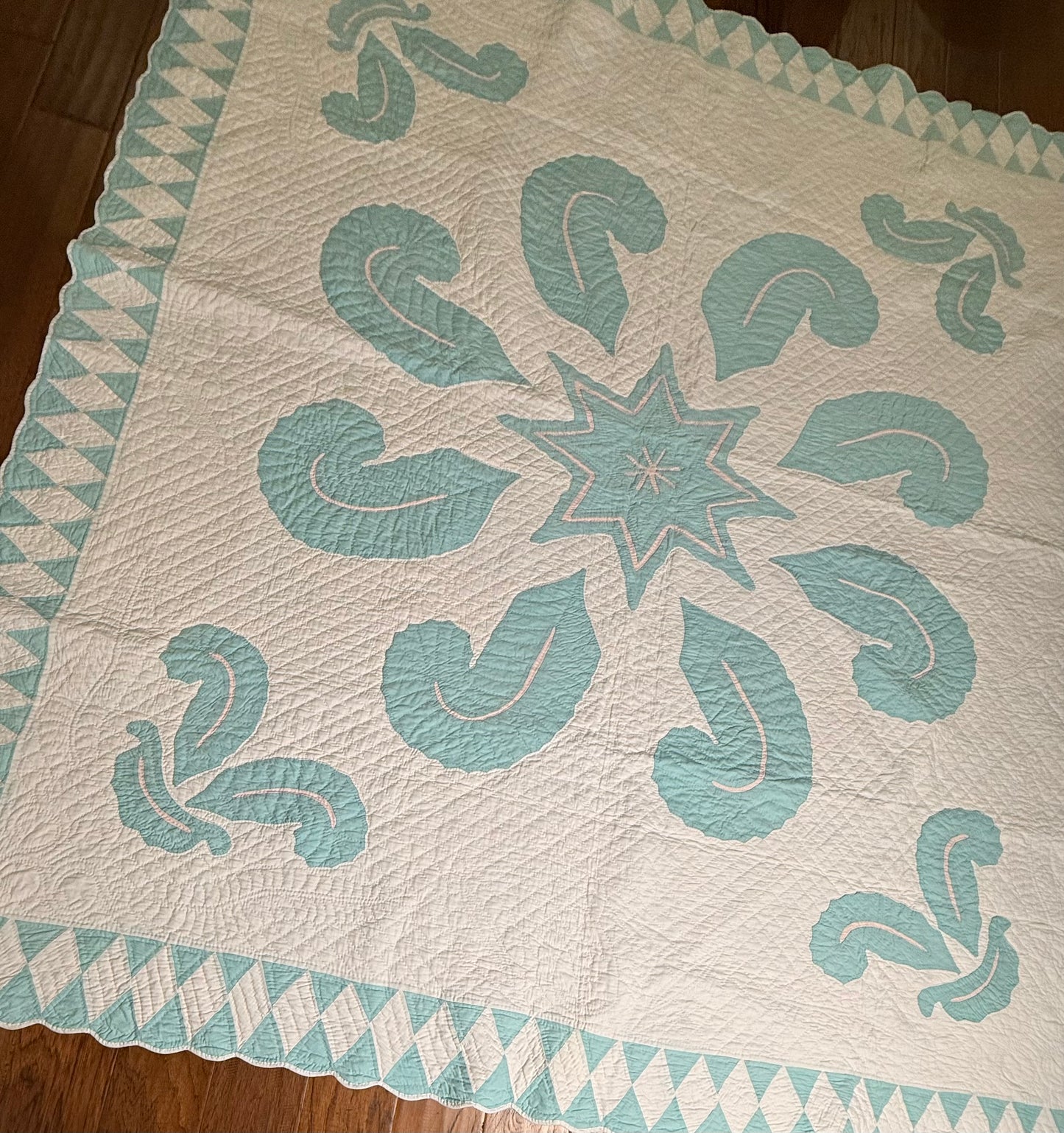 Superb Princess Feather Plumes and Star Appliqué Quilt