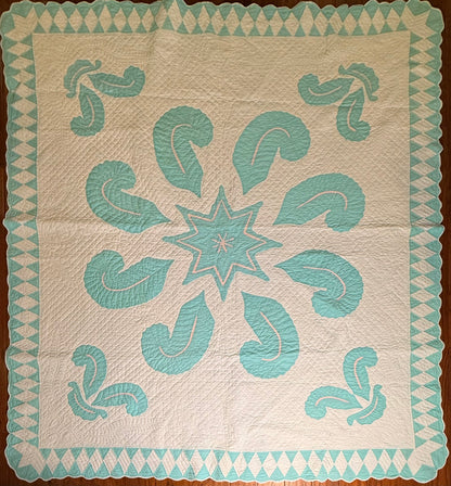 Superb Princess Feather Plumes and Star Appliqué Quilt