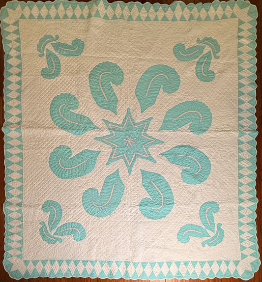 Superb Princess Feather Plumes and Star Appliqué Quilt