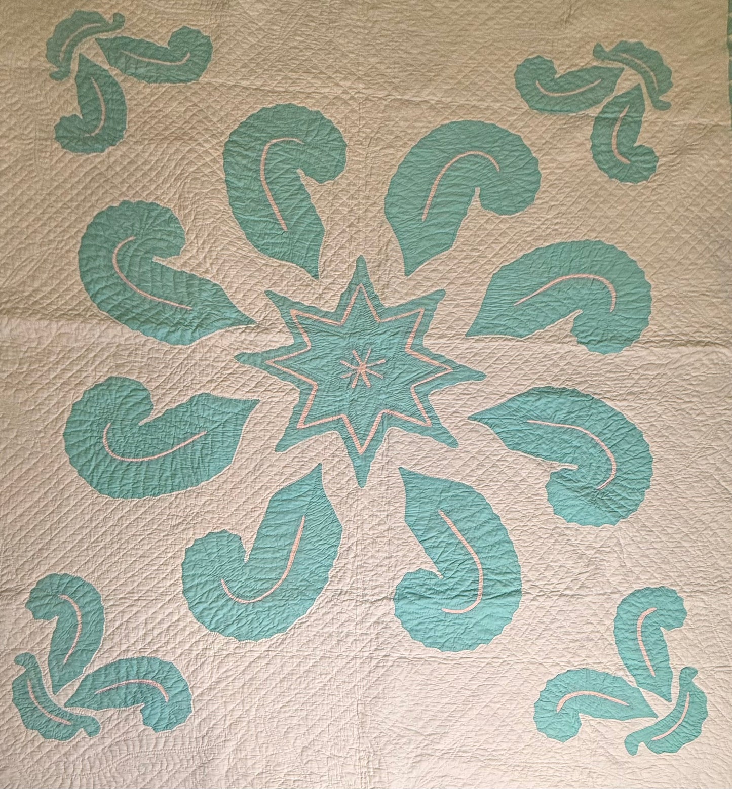Superb Princess Feather Plumes and Star Appliqué Quilt