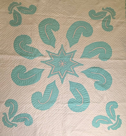 Superb Princess Feather Plumes and Star Appliqué Quilt