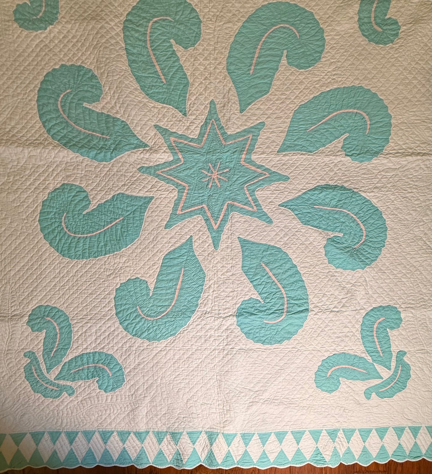 Superb Princess Feather Plumes and Star Appliqué Quilt