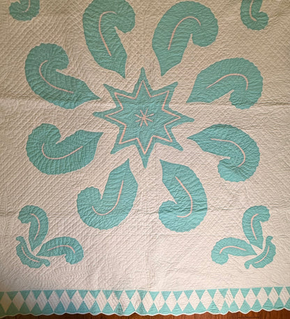 Superb Princess Feather Plumes and Star Appliqué Quilt
