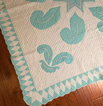 Superb Princess Feather Plumes and Star Appliqué Quilt