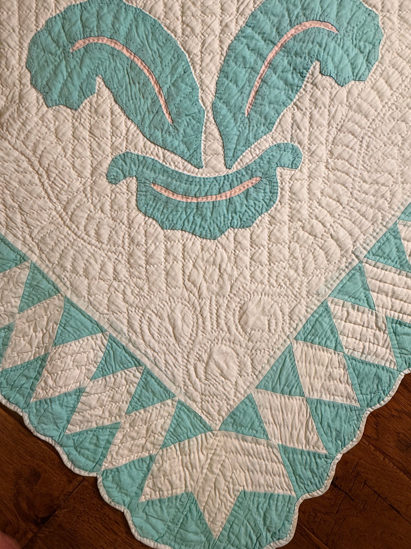 Superb Princess Feather Plumes and Star Appliqué Quilt