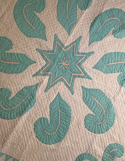 Superb Princess Feather Plumes and Star Appliqué Quilt