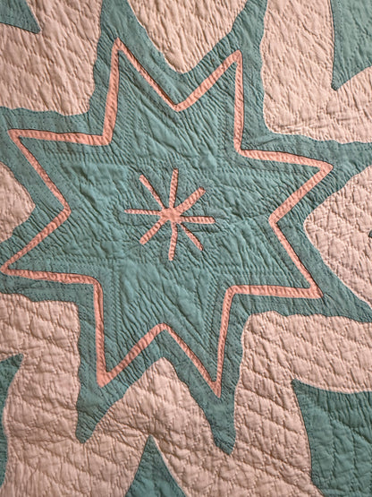 Superb Princess Feather Plumes and Star Appliqué Quilt