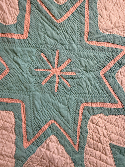 Superb Princess Feather Plumes and Star Appliqué Quilt