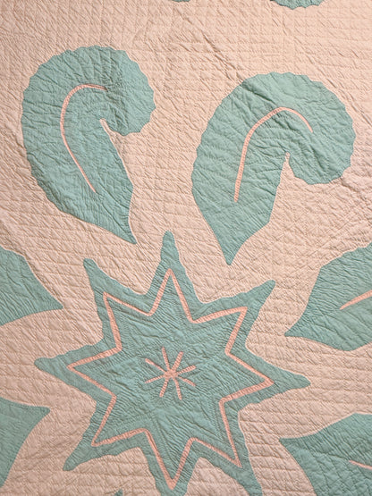 Superb Princess Feather Plumes and Star Appliqué Quilt