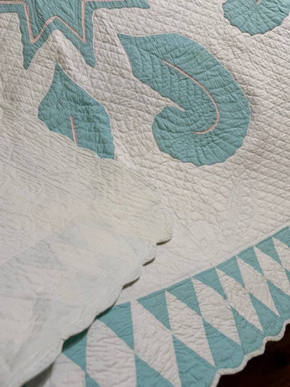 Superb Princess Feather Plumes and Star Appliqué Quilt