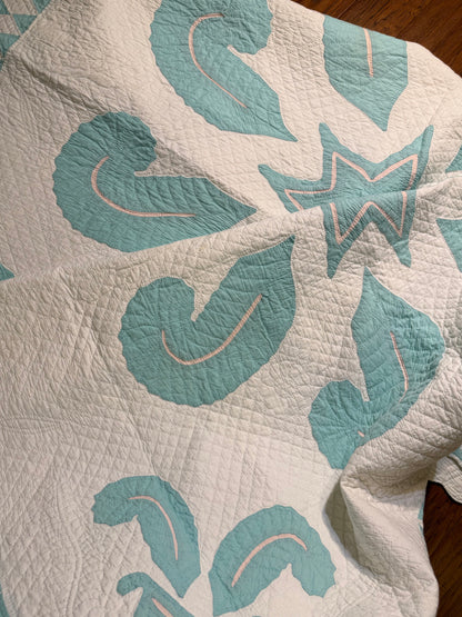 Superb Princess Feather Plumes and Star Appliqué Quilt