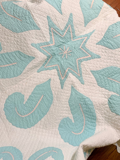Superb Princess Feather Plumes and Star Appliqué Quilt