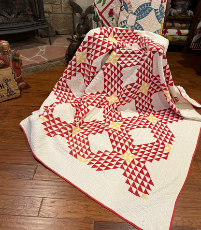 Ocean Waves of Triangles Quilt with Stars-Dated / Signed