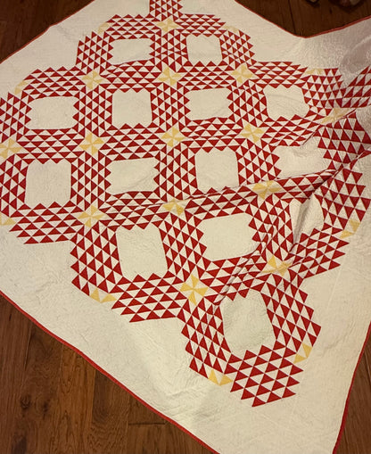 Ocean Waves of Triangles Quilt with Stars-Dated / Signed