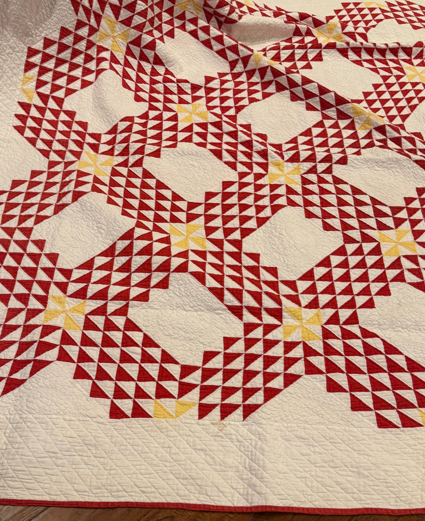 Ocean Waves of Triangles Quilt with Stars-Dated / Signed