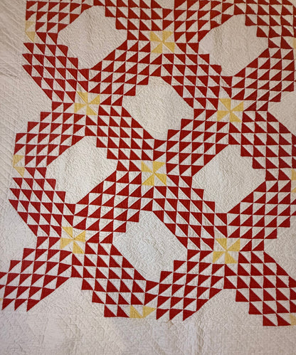Ocean Waves of Triangles Quilt with Stars-Dated / Signed