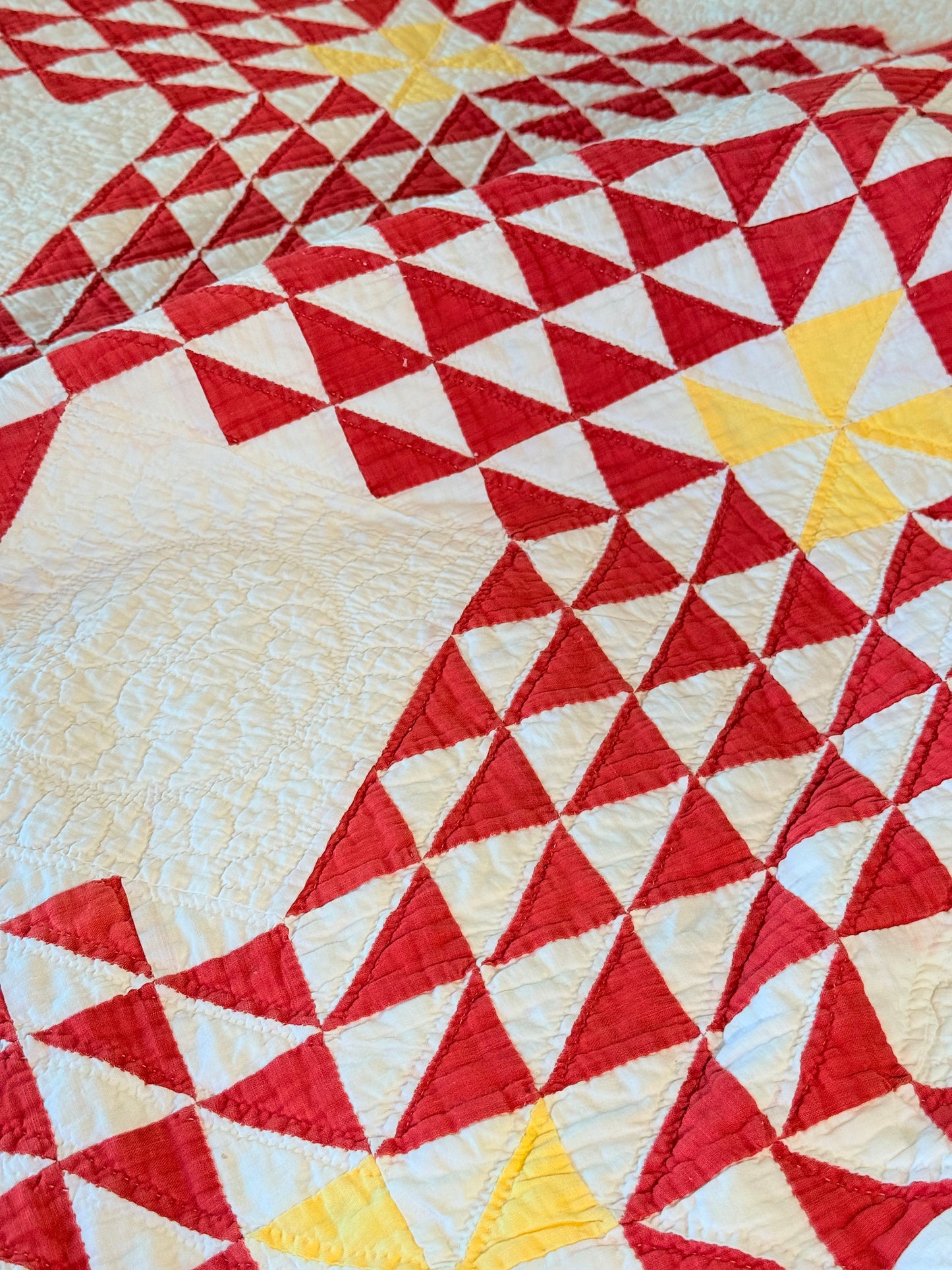 Ocean Waves of Triangles Quilt with Stars-Dated / Signed