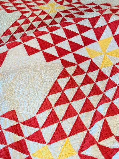 Ocean Waves of Triangles Quilt with Stars-Dated / Signed