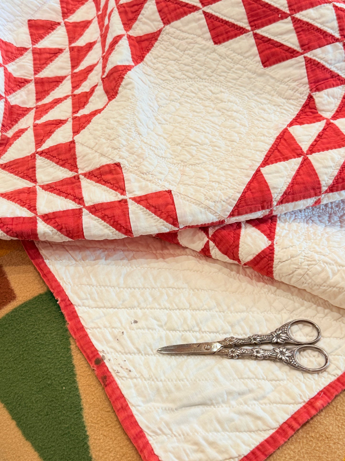 Ocean Waves of Triangles Quilt with Stars-Dated / Signed