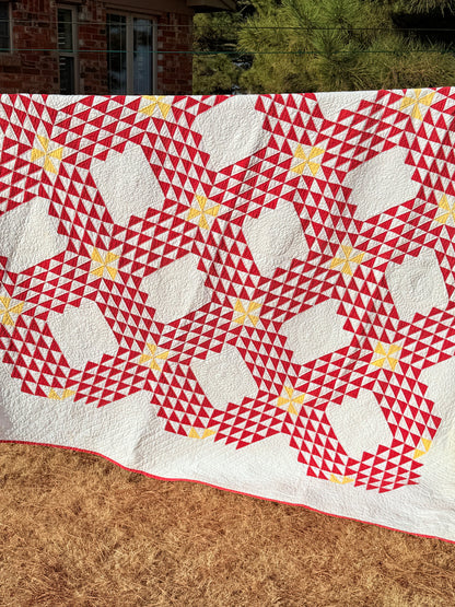 Ocean Waves of Triangles Quilt with Stars-Dated / Signed