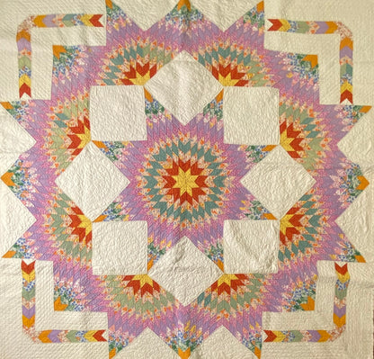 Unique Broken Star Quilt with Corner Framed Borders